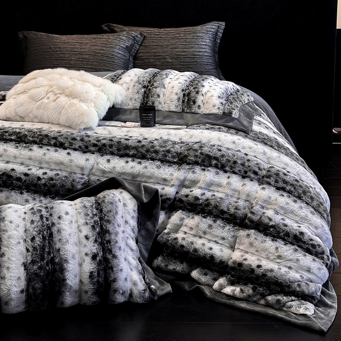 91家纺网 家纺一手货源 找家纺 若未家居 LOVEWE HOUSE 2025新款流光豹纹视觉系A版全消光丹麦貂B版250克全消光牛奶绒轻奢高端绒四件套 豹纹-深灰