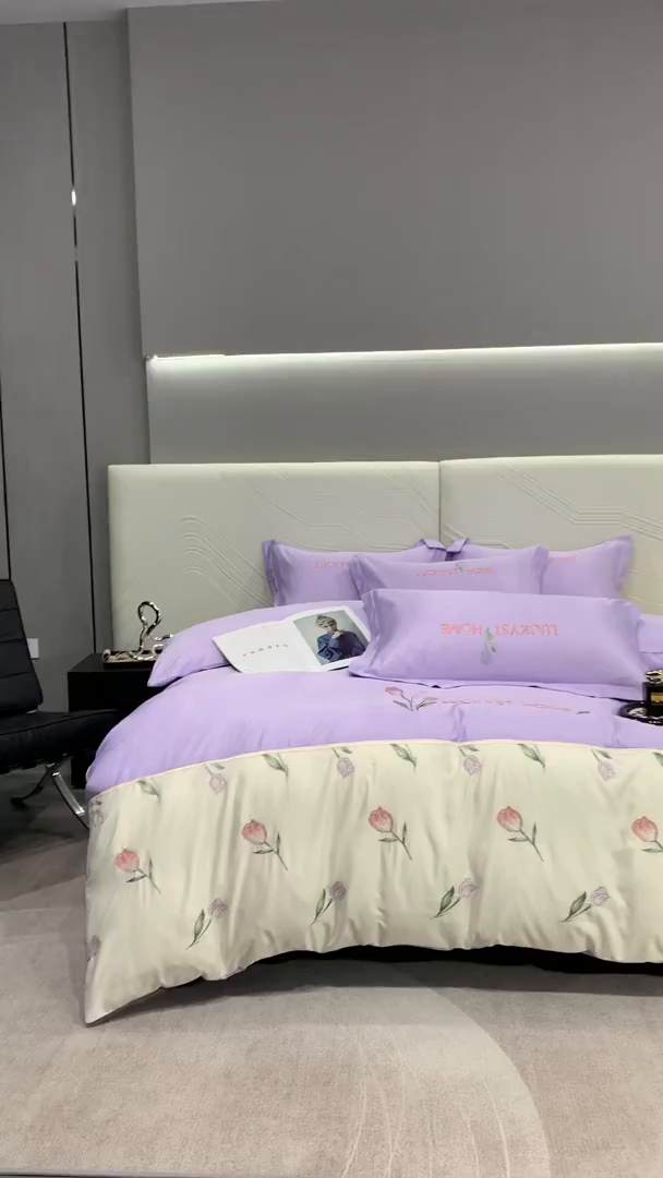 91家纺网 家纺一手货源 找家纺 梵克保罗 2025新品天丝双拼刺绣四件套-卡骆驰 梦幻紫