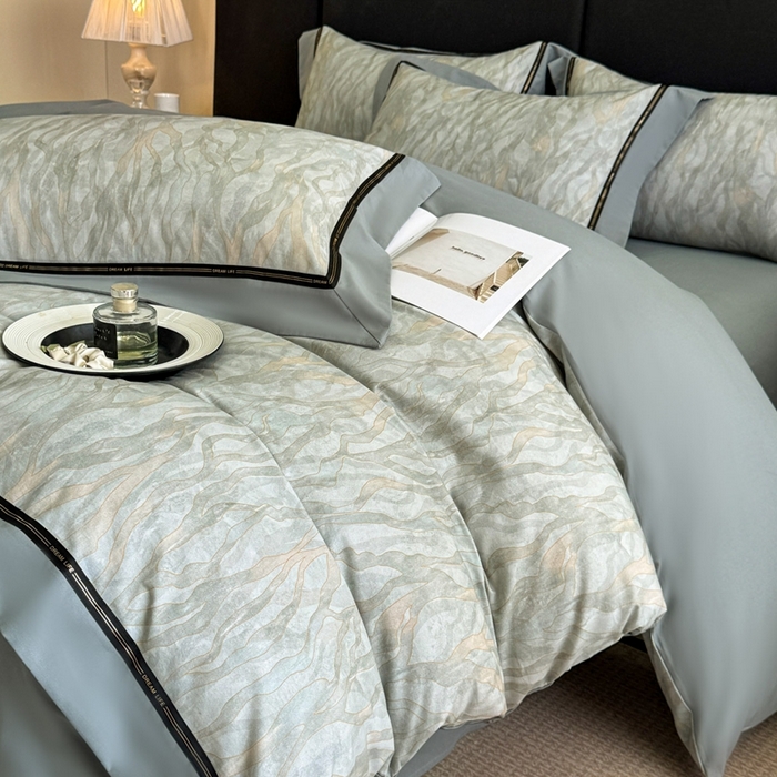 91家纺网 家纺一手货源 找家纺 博纳家纺 2025新款亲肤舒适全棉纯棉磨毛撞色四件套-千山暮雪【控价劵后258（严格按控价来）】 茉莉珊瑚