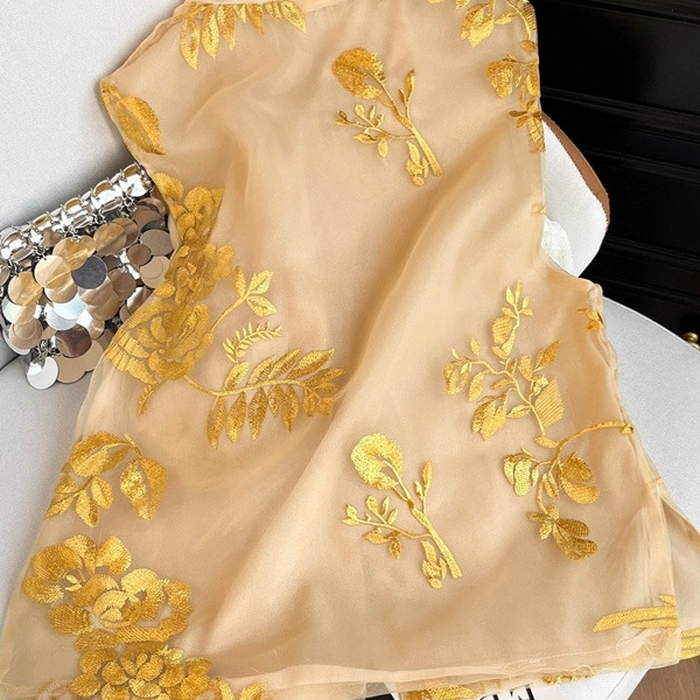 91家纺网 家纺一手货源 找家纺 洛兰沙家居馆【只代发】【只代发】 2025新款复古织锦缎细纱棉麻拼接马甲背心刺绣中式盘扣上衣 34