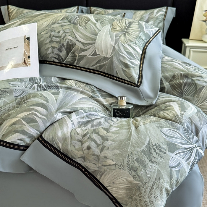 91家纺网 家纺一手货源 找家纺 博纳家纺 2025新款亲肤舒适全棉纯棉磨毛撞色四件套-千山暮雪【控价劵后258（严格按控价来）】 浮生若梦