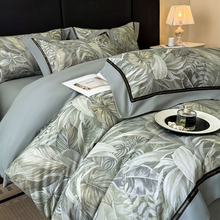 91家纺网 家纺一手货源 找家纺 博纳家纺 2025新款亲肤舒适全棉纯棉磨毛撞色四件套-千山暮雪【控价劵后258（严格按控价来）】 浮生若梦