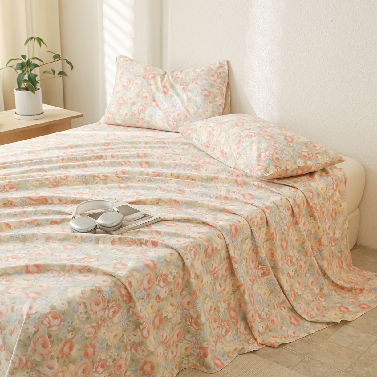 91家纺网 家纺一手货源 找家纺 简宜家居（朝初家纺） 2025新款纯棉全棉磨毛单床单系列 花团团