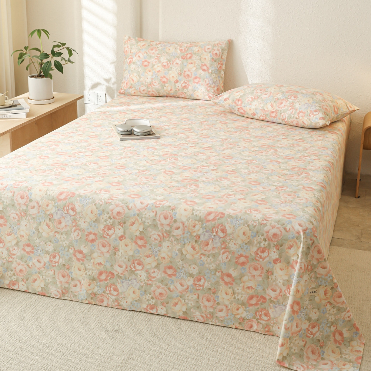 91家纺网 家纺一手货源 找家纺 简宜家居（朝初家纺） 2025新款纯棉全棉磨毛单床单系列 花团团