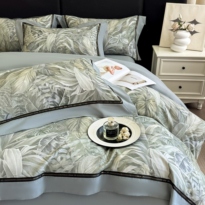 91家纺网 家纺一手货源 找家纺 博纳家纺 2025新款亲肤舒适全棉纯棉磨毛撞色四件套-千山暮雪【控价劵后258（严格按控价来）】 浮生若梦