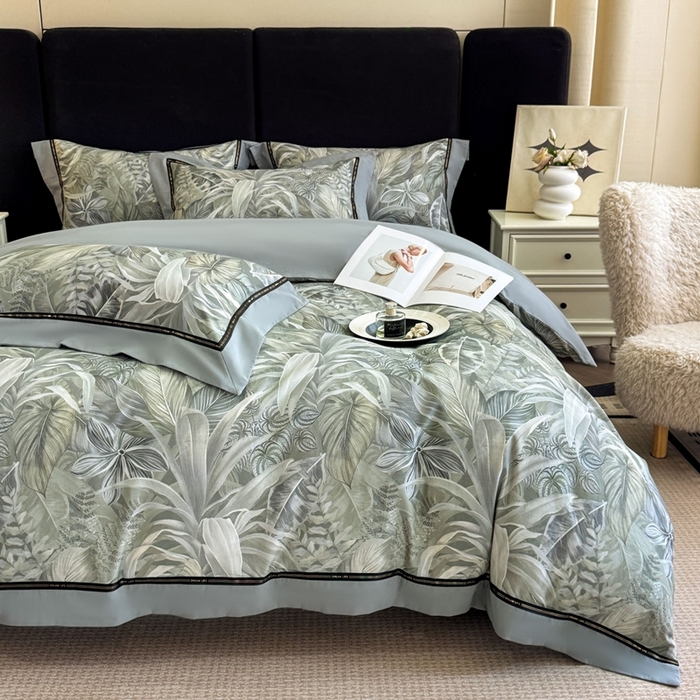 91家纺网 家纺一手货源 找家纺 博纳家纺 2025新款亲肤舒适全棉纯棉磨毛撞色四件套-千山暮雪【控价劵后258（严格按控价来）】 浮生若梦