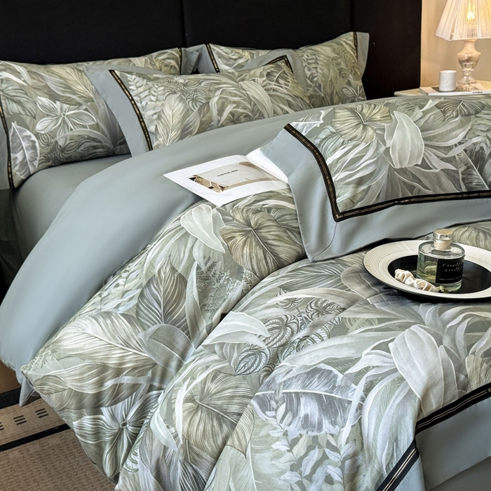 91家纺网 家纺一手货源 找家纺 博纳家纺 2025新款亲肤舒适全棉纯棉磨毛撞色四件套-千山暮雪【控价劵后258（严格按控价来）】 浮生若梦