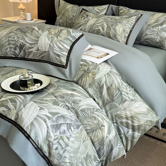 91家纺网 家纺一手货源 找家纺 博纳家纺 2025新款亲肤舒适全棉纯棉磨毛撞色四件套-千山暮雪【控价劵后258（严格按控价来）】 浮生若梦