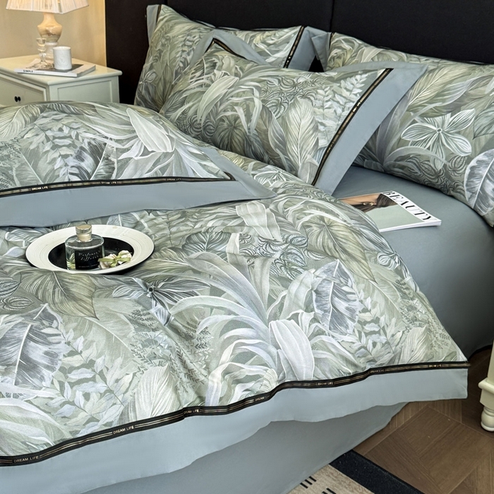 91家纺网 家纺一手货源 找家纺 博纳家纺 2025新款亲肤舒适全棉纯棉磨毛撞色四件套-千山暮雪【控价劵后258（严格按控价来）】 浮生若梦