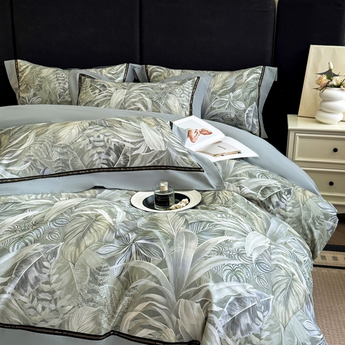 91家纺网 家纺一手货源 找家纺 博纳家纺 2025新款亲肤舒适全棉纯棉磨毛撞色四件套-千山暮雪【控价劵后258（严格按控价来）】 浮生若梦