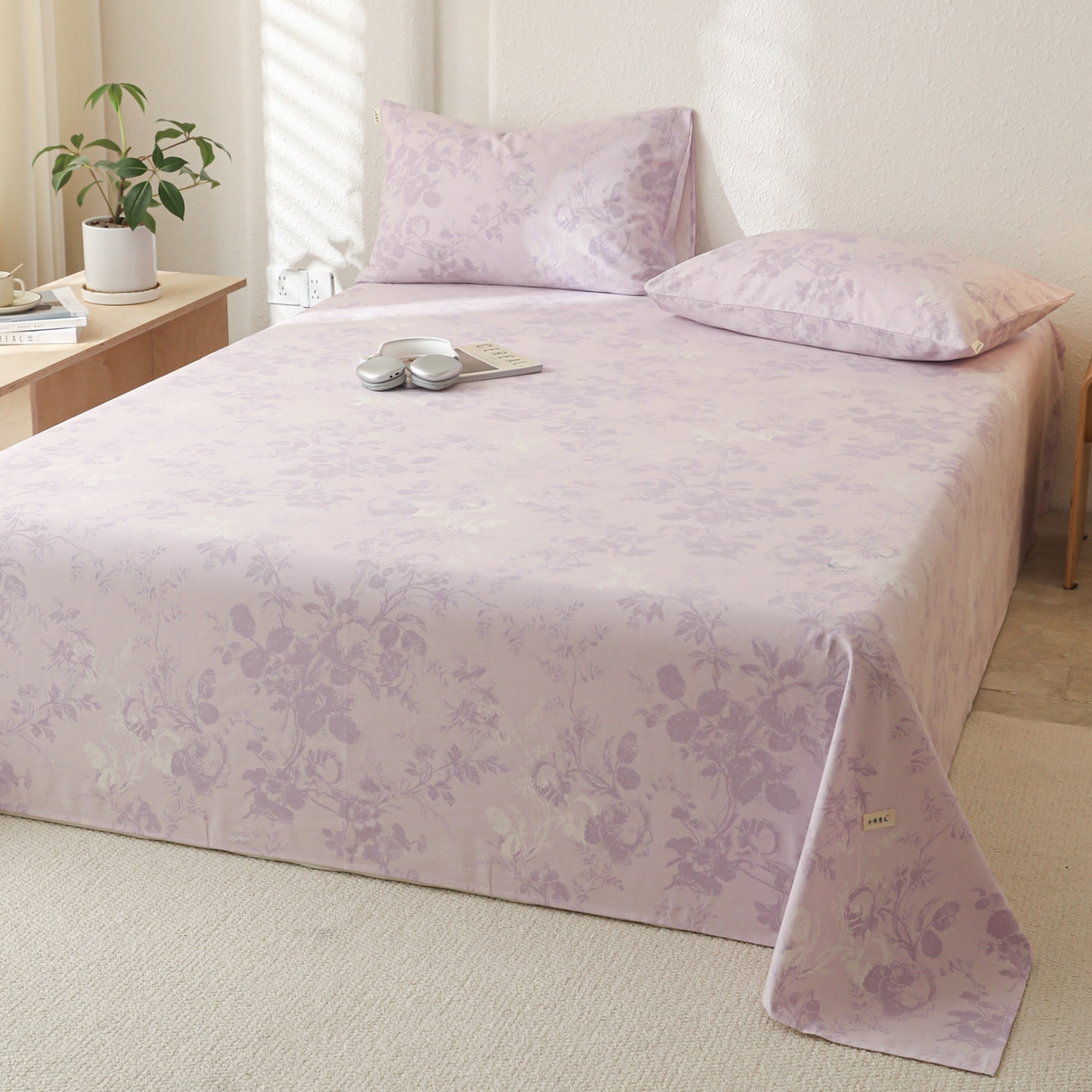 91家纺网 家纺一手货源 找家纺 简宜家居（朝初家纺） 2025新款纯棉全棉磨毛单床单系列 紫薰花