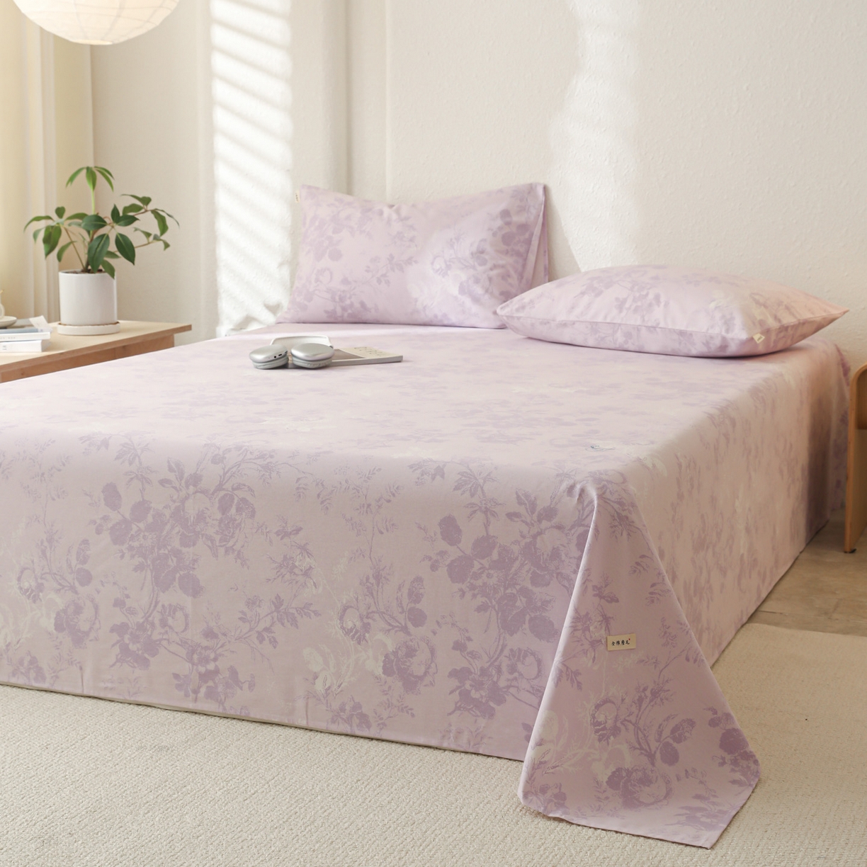 91家纺网 家纺一手货源 找家纺 简宜家居（朝初家纺） 2025新款纯棉全棉磨毛单床单系列 紫薰花