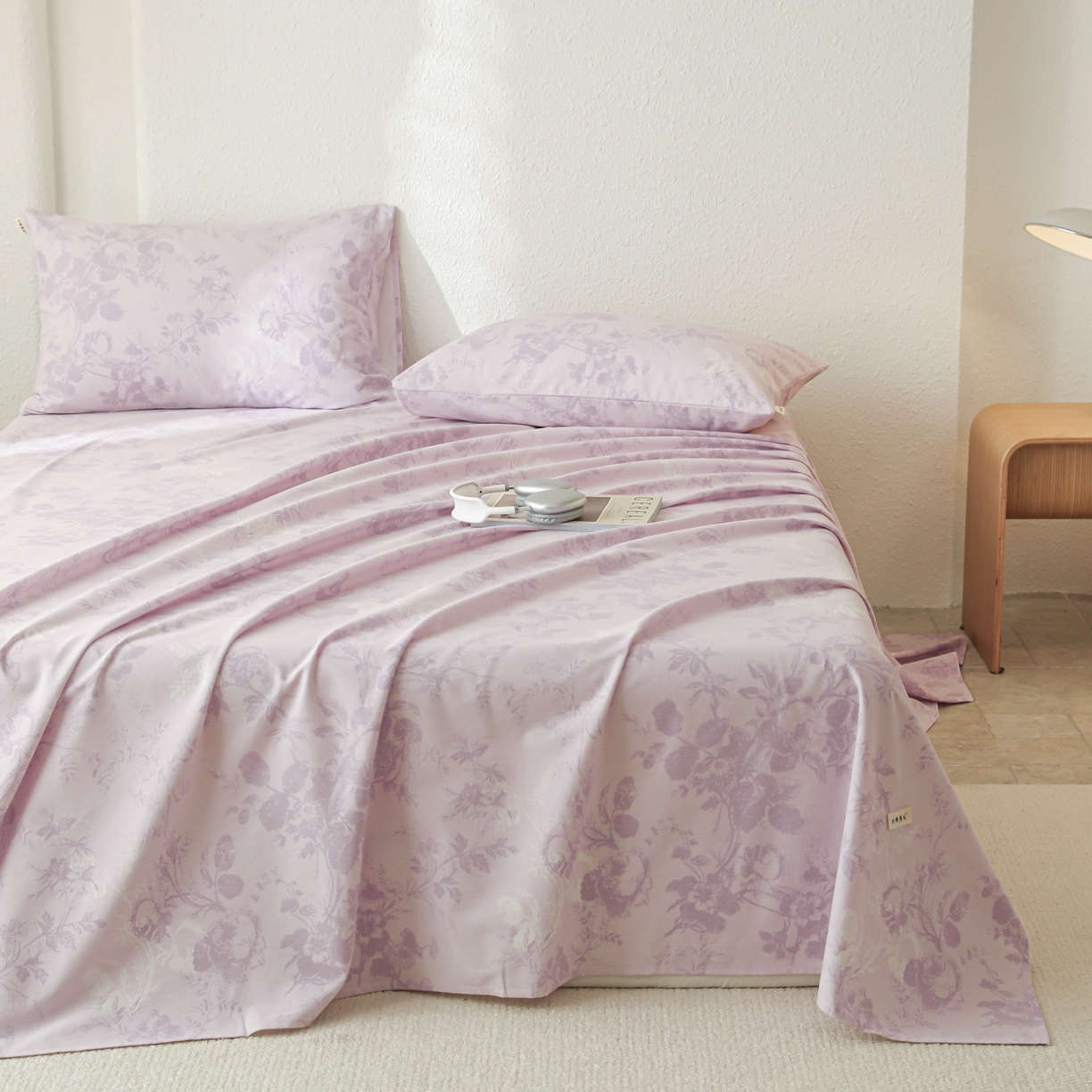 91家纺网 家纺一手货源 找家纺 简宜家居（朝初家纺） 2025新款纯棉全棉磨毛单床单系列 紫薰花