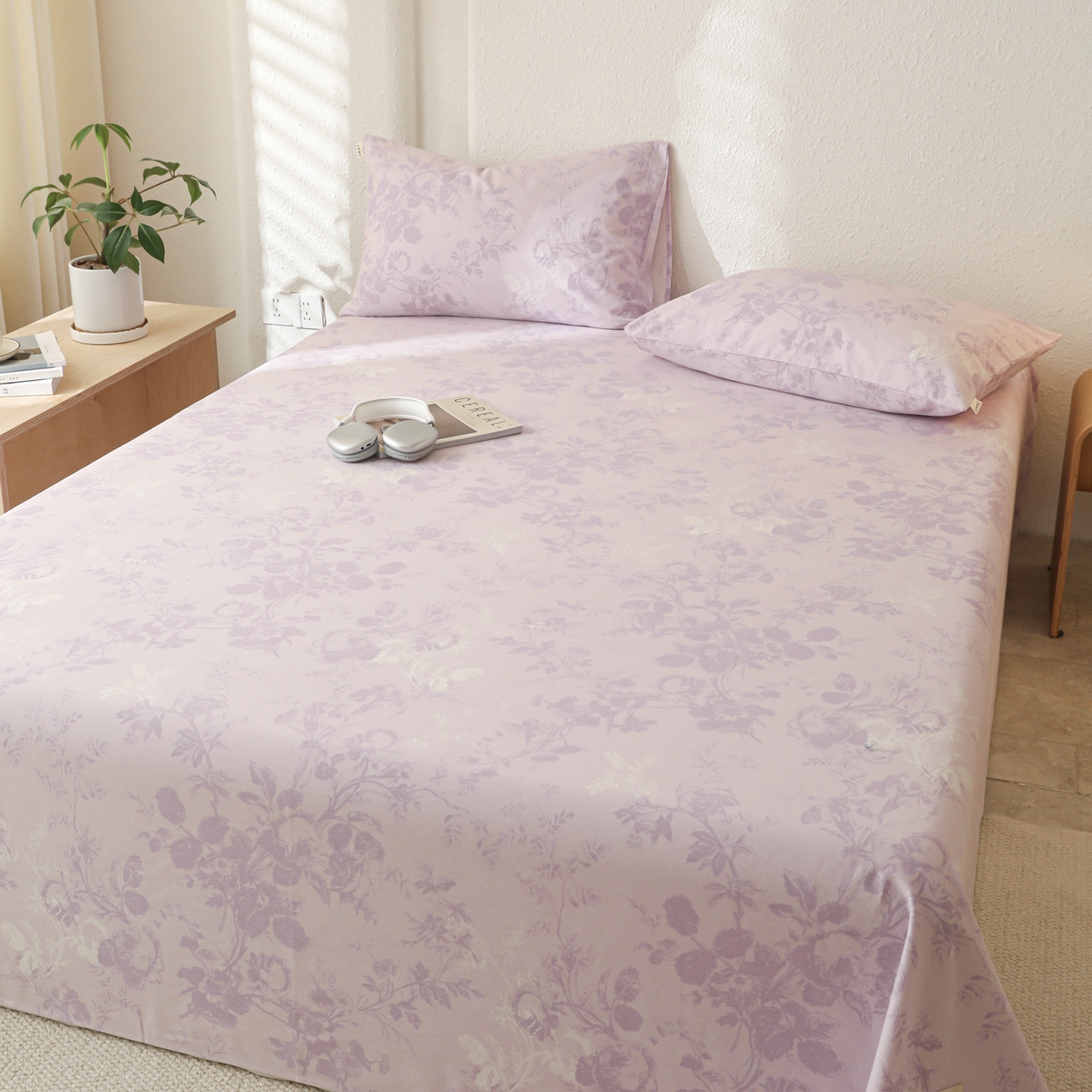 91家纺网 家纺一手货源 找家纺 简宜家居（朝初家纺） 2025新款纯棉全棉磨毛单床单系列 紫薰花