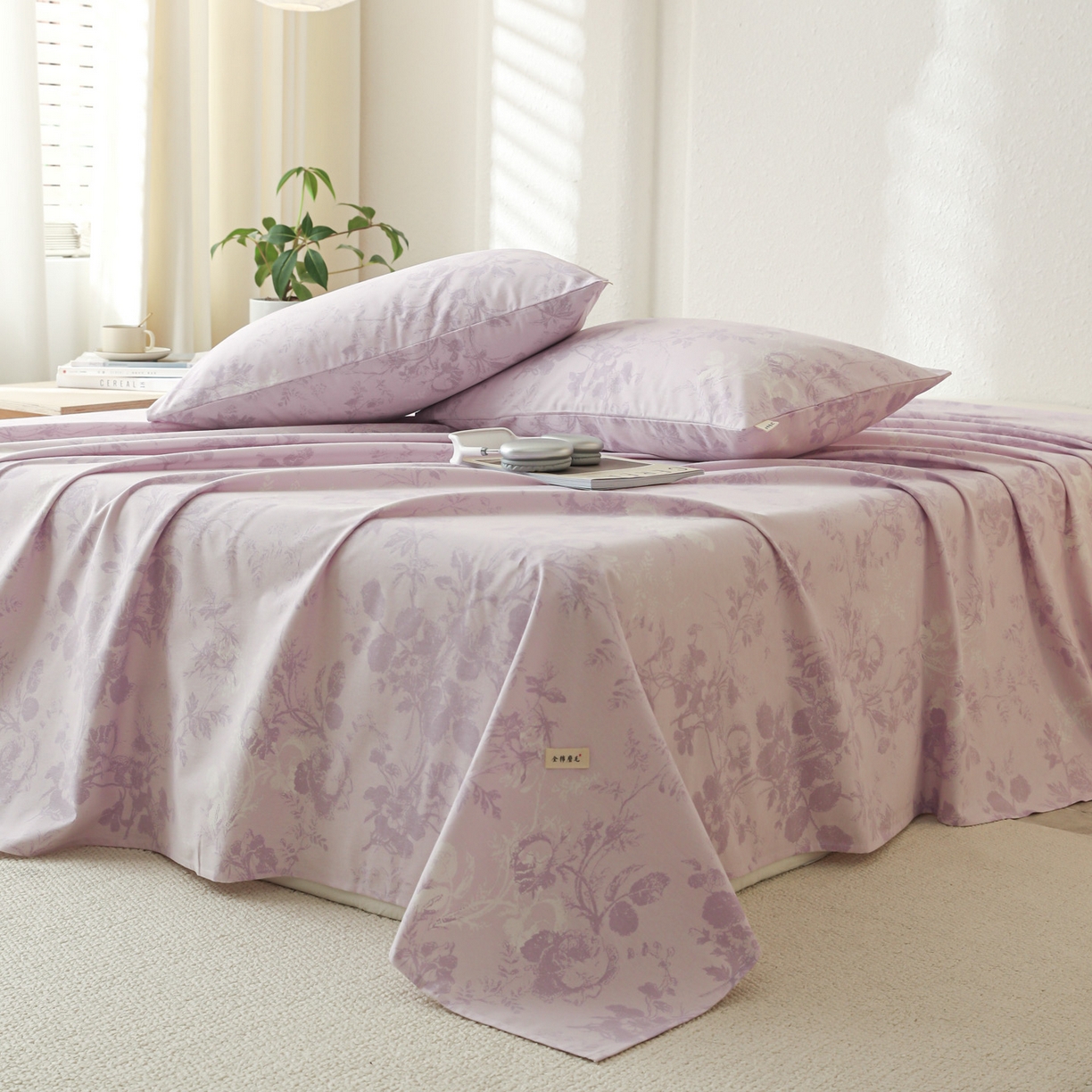 91家纺网 家纺一手货源 找家纺 简宜家居（朝初家纺） 2025新款纯棉全棉磨毛单床单系列 紫薰花