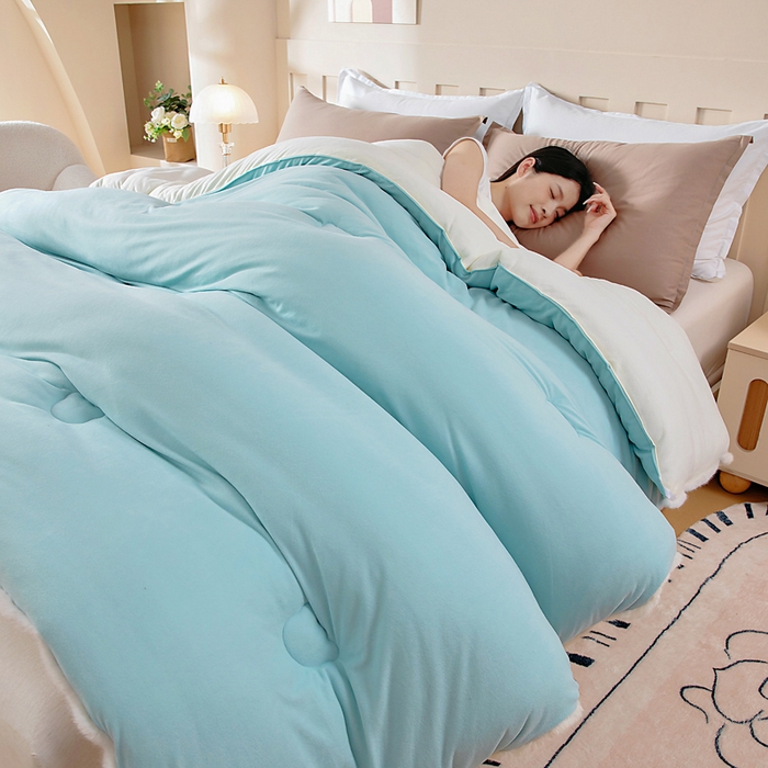 91家纺网 家纺一手货源 找家纺 亿莱鑫 2025新款A类超柔火山绒春秋被被子被芯冬被 海盐蓝