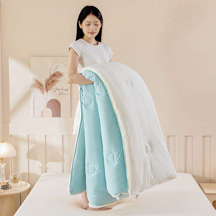 91家纺网 家纺一手货源 找家纺 亿莱鑫 2025新款A类超柔火山绒春秋被被子被芯冬被 海盐蓝