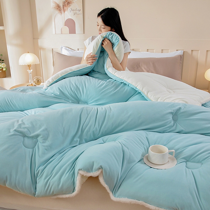 91家纺网 家纺一手货源 找家纺 亿莱鑫 2025新款A类超柔火山绒春秋被被子被芯冬被 海盐蓝