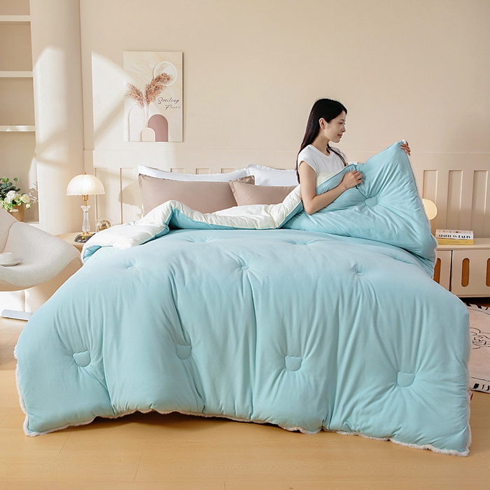 91家纺网 家纺一手货源 找家纺 亿莱鑫 2025新款A类超柔火山绒春秋被被子被芯冬被 海盐蓝