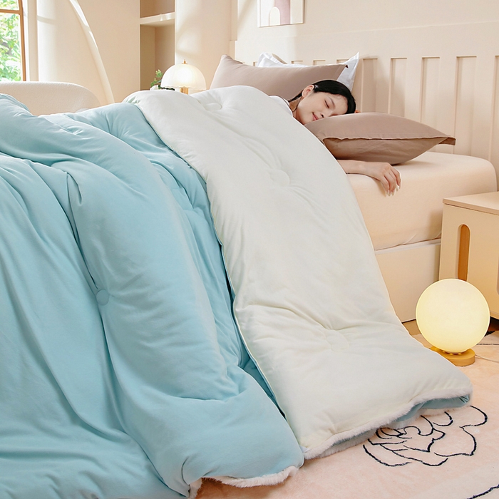 91家纺网 家纺一手货源 找家纺 亿莱鑫 2025新款A类超柔火山绒春秋被被子被芯冬被 海盐蓝