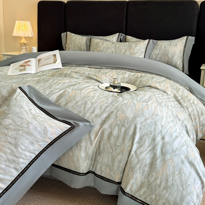 91家纺网 家纺一手货源 找家纺 博纳家纺 2025新款亲肤舒适全棉纯棉磨毛撞色四件套-千山暮雪【控价劵后258（严格按控价来）】 茉莉珊瑚