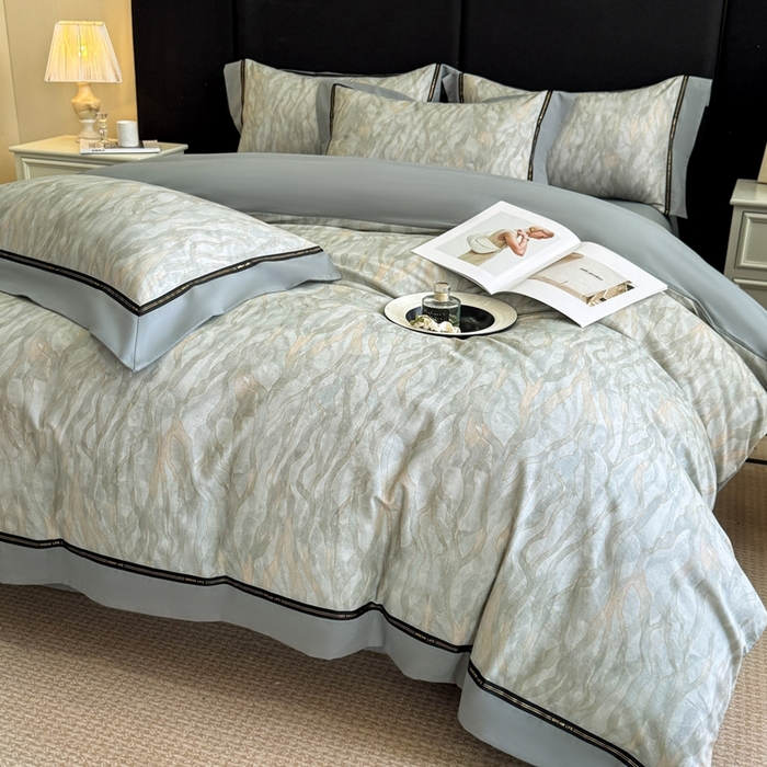 91家纺网 家纺一手货源 找家纺 博纳家纺 2025新款亲肤舒适全棉纯棉磨毛撞色四件套-千山暮雪【控价劵后258（严格按控价来）】 茉莉珊瑚