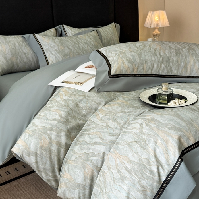 91家纺网 家纺一手货源 找家纺 博纳家纺 2025新款亲肤舒适全棉纯棉磨毛撞色四件套-千山暮雪【控价劵后258（严格按控价来）】 茉莉珊瑚