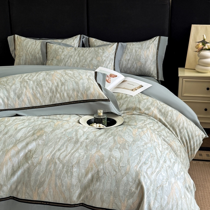 91家纺网 家纺一手货源 找家纺 博纳家纺 2025新款亲肤舒适全棉纯棉磨毛撞色四件套-千山暮雪【控价劵后258（严格按控价来）】 茉莉珊瑚