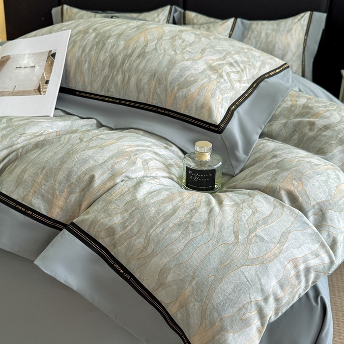 91家纺网 家纺一手货源 找家纺 博纳家纺 2025新款亲肤舒适全棉纯棉磨毛撞色四件套-千山暮雪【控价劵后258（严格按控价来）】 茉莉珊瑚