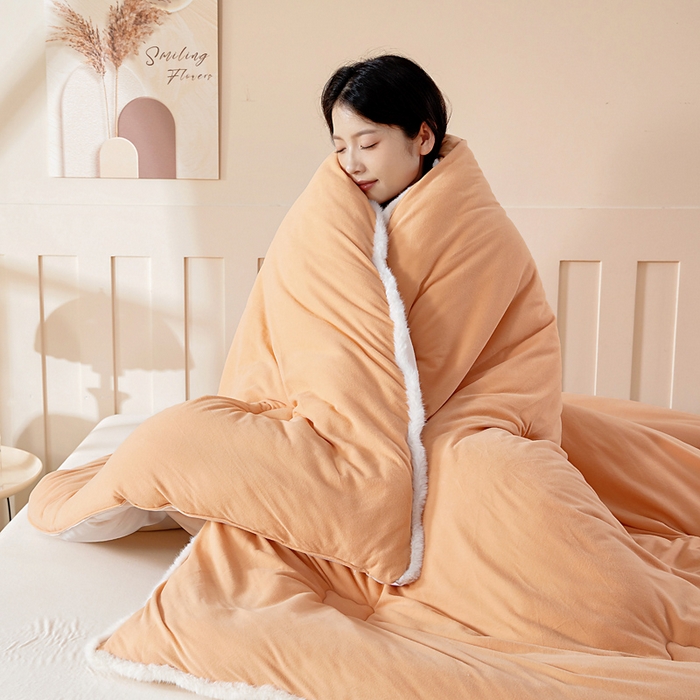 91家纺网 家纺一手货源 找家纺 亿莱鑫 2025新款A类超柔火山绒春秋被被子被芯冬被 落日橘