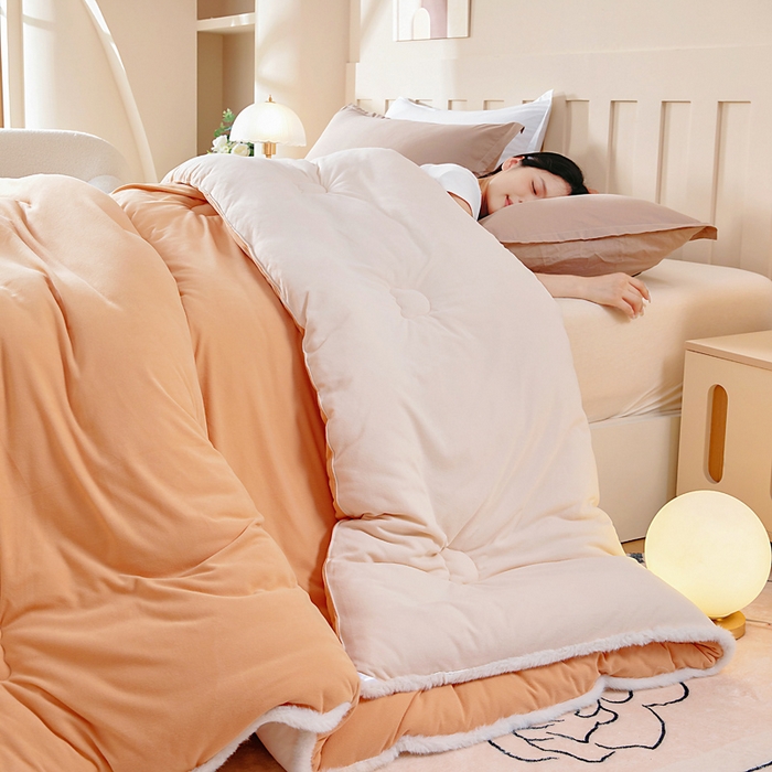 91家纺网 家纺一手货源 找家纺 亿莱鑫 2025新款A类超柔火山绒春秋被被子被芯冬被 落日橘