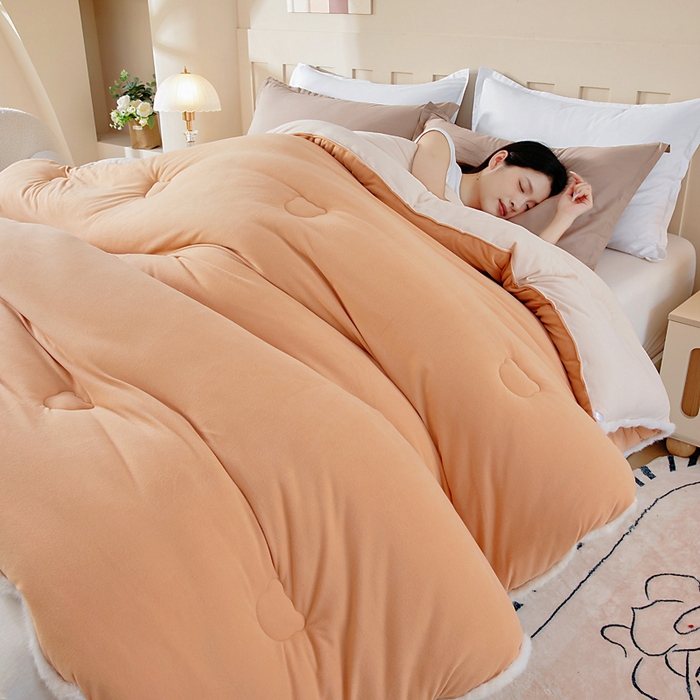 91家纺网 家纺一手货源 找家纺 亿莱鑫 2025新款A类超柔火山绒春秋被被子被芯冬被 落日橘