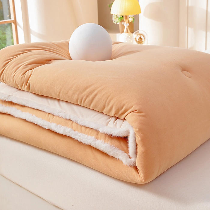 91家纺网 家纺一手货源 找家纺 亿莱鑫 2025新款A类超柔火山绒春秋被被子被芯冬被 落日橘