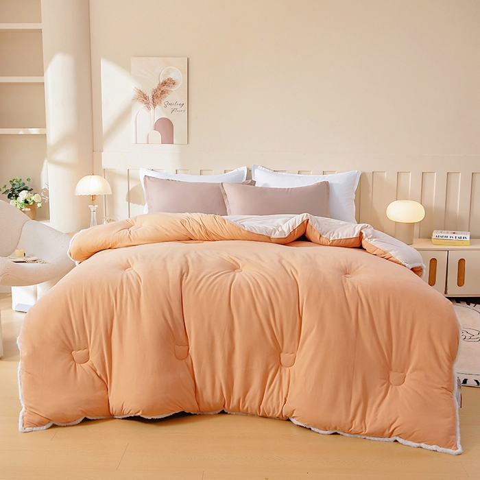 91家纺网 家纺一手货源 找家纺 亿莱鑫 2025新款A类超柔火山绒春秋被被子被芯冬被 落日橘