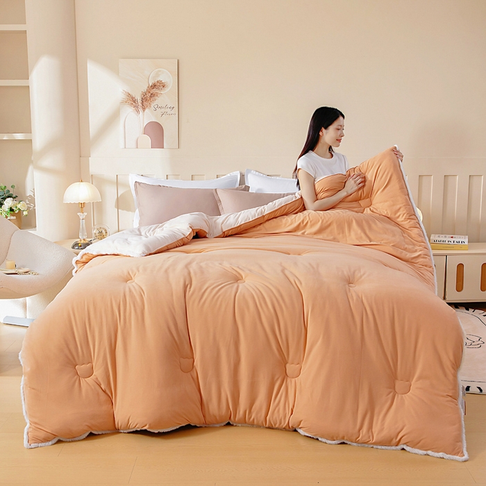 91家纺网 家纺一手货源 找家纺 亿莱鑫 2025新款A类超柔火山绒春秋被被子被芯冬被 落日橘