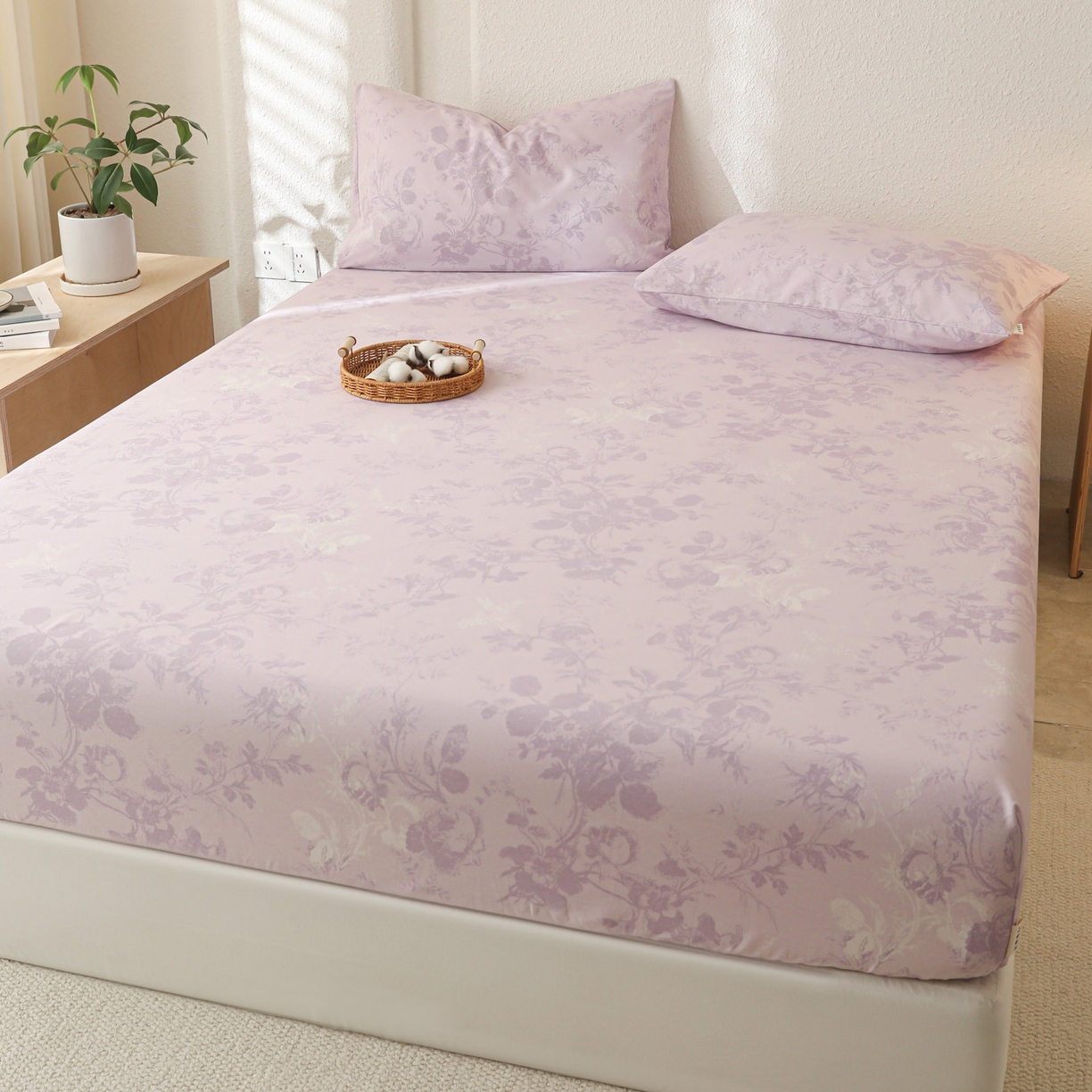 91家纺网 家纺一手货源 找家纺 简宜家居（朝初家纺） 2025新款纯棉全棉磨毛单床笠系列 紫薰花