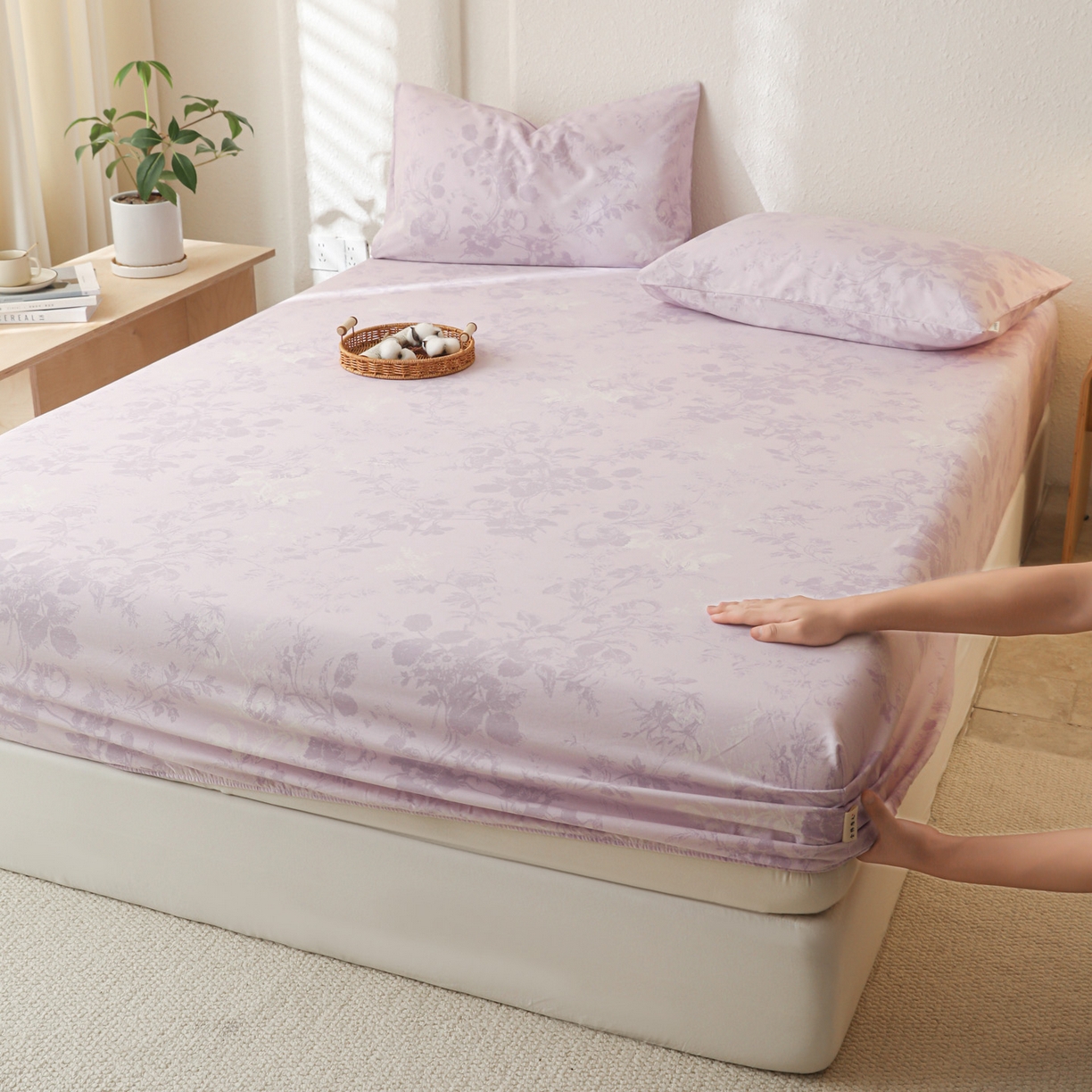 91家纺网 家纺一手货源 找家纺 简宜家居（朝初家纺） 2025新款纯棉全棉磨毛单床笠系列 紫薰花