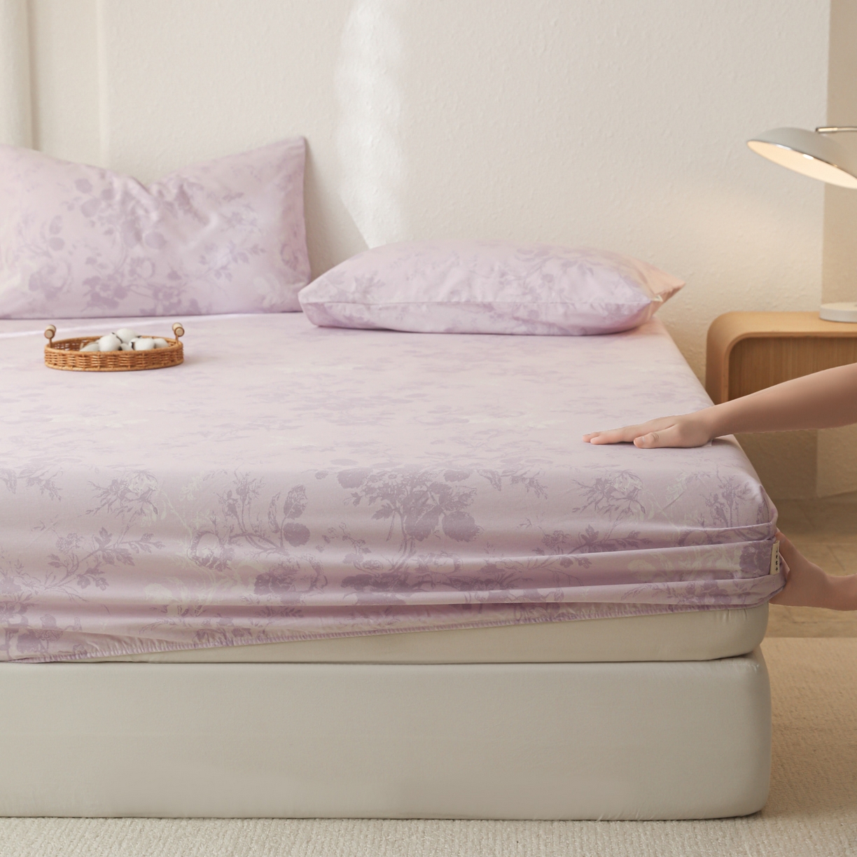 91家纺网 家纺一手货源 找家纺 简宜家居（朝初家纺） 2025新款纯棉全棉磨毛单床笠系列 紫薰花