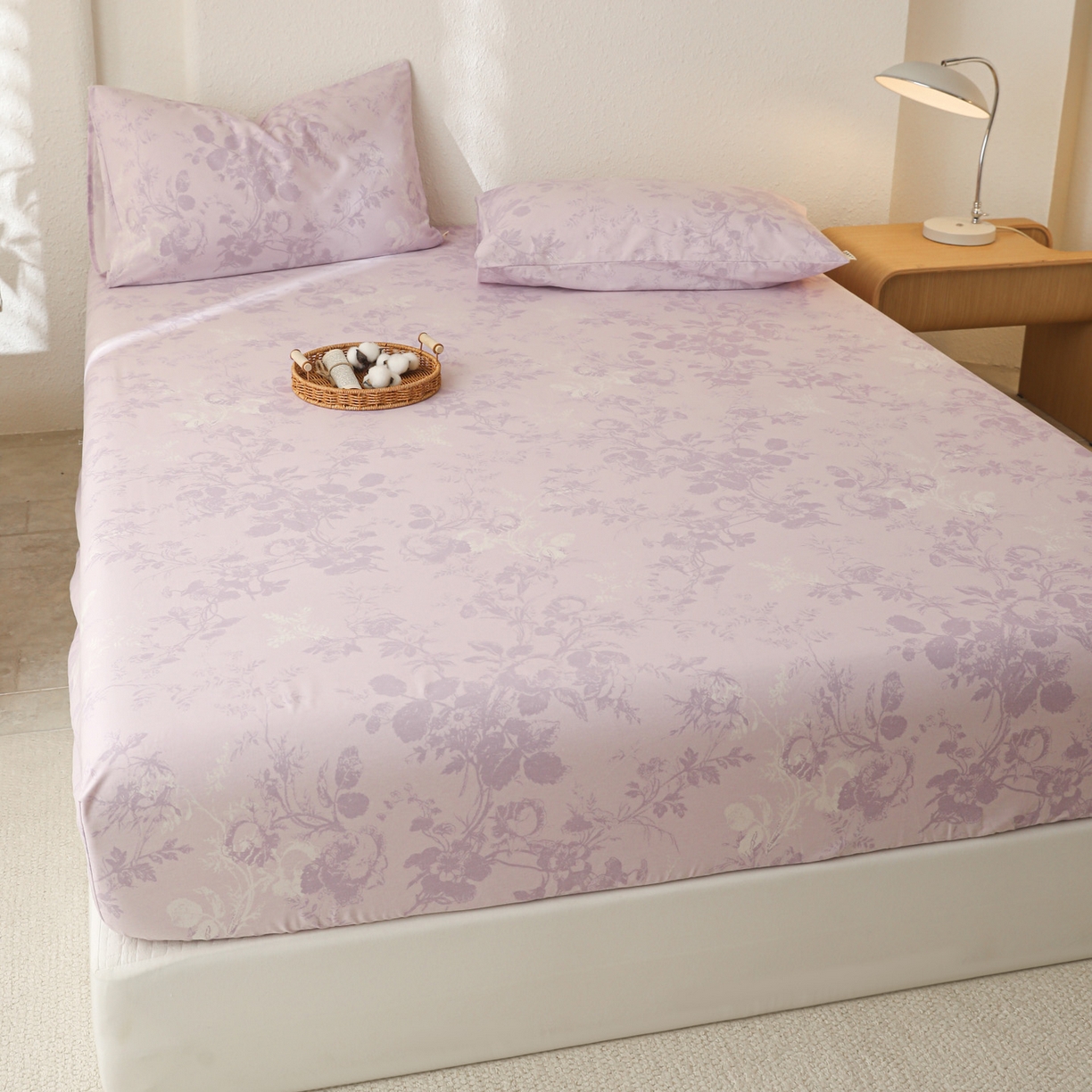 91家纺网 家纺一手货源 找家纺 简宜家居（朝初家纺） 2025新款纯棉全棉磨毛单床笠系列 紫薰花