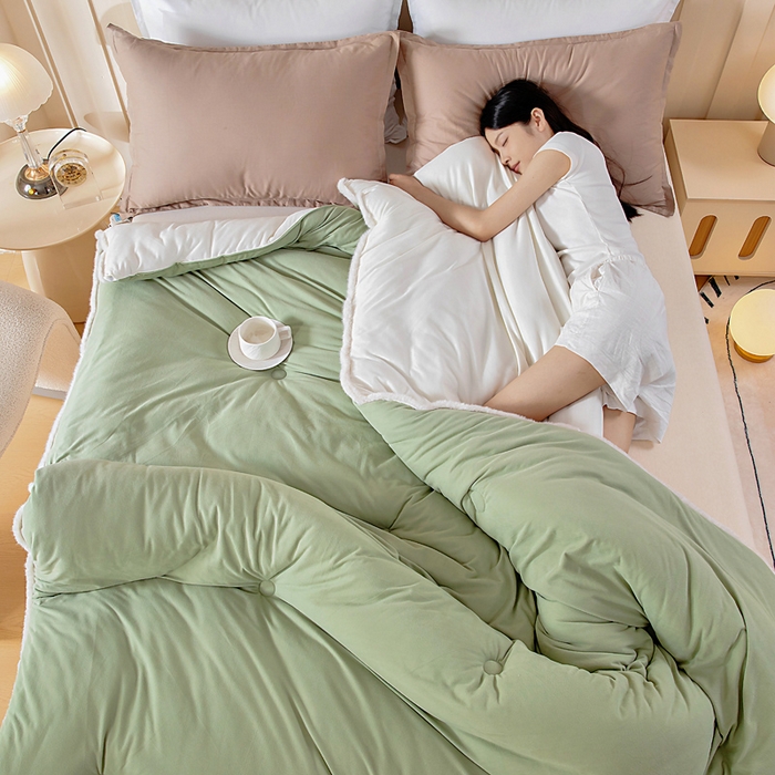 91家纺网 家纺一手货源 找家纺 亿莱鑫 2025新款A类超柔火山绒春秋被被子被芯冬被 抹茶绿