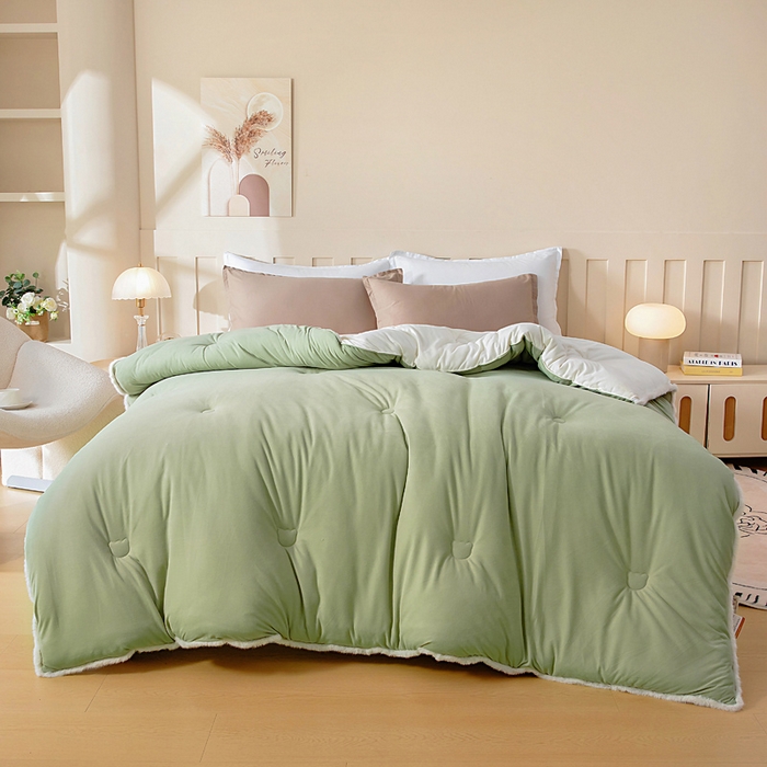 91家纺网 家纺一手货源 找家纺 亿莱鑫 2025新款A类超柔火山绒春秋被被子被芯冬被 抹茶绿