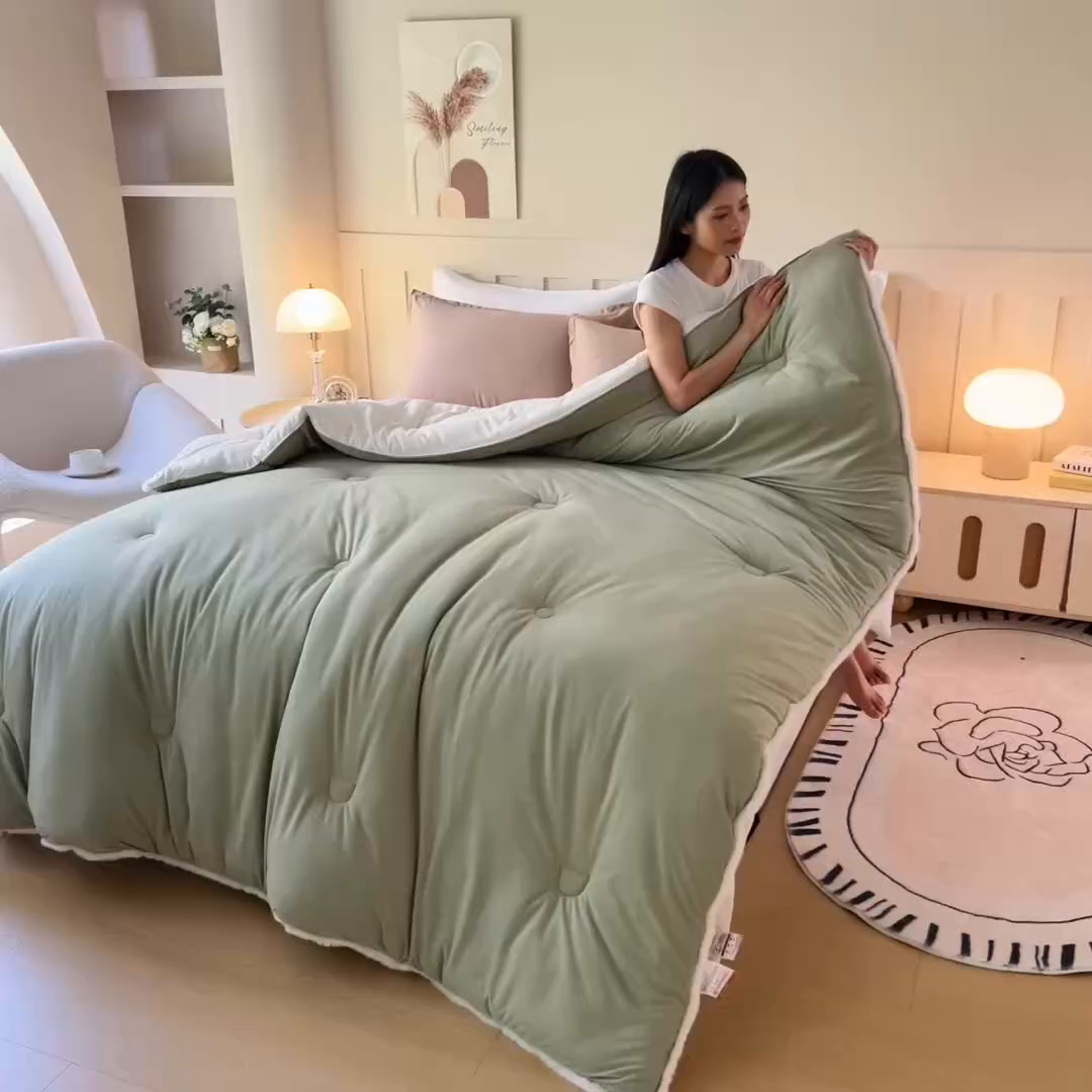 91家纺网 家纺一手货源 找家纺 亿莱鑫 2025新款A类超柔火山绒春秋被被子被芯冬被 抹茶绿