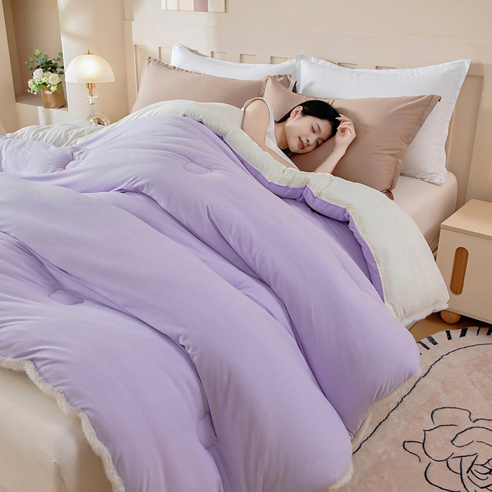 91家纺网 家纺一手货源 找家纺 亿莱鑫 2025新款A类超柔火山绒春秋被被子被芯冬被 奶昔紫