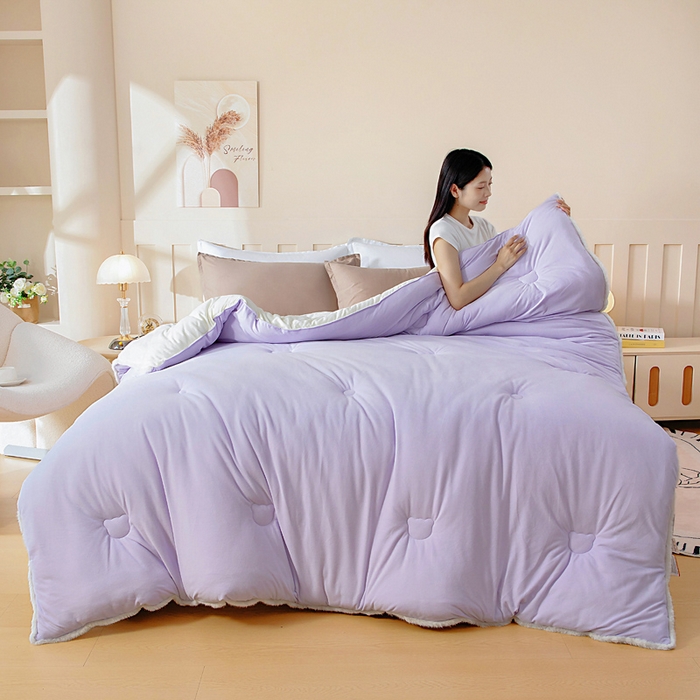 91家纺网 家纺一手货源 找家纺 亿莱鑫 2025新款A类超柔火山绒春秋被被子被芯冬被 奶昔紫