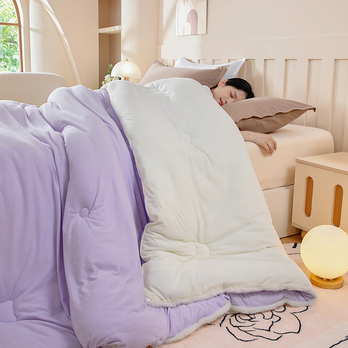 91家纺网 家纺一手货源 找家纺 亿莱鑫 2025新款A类超柔火山绒春秋被被子被芯冬被 奶昔紫