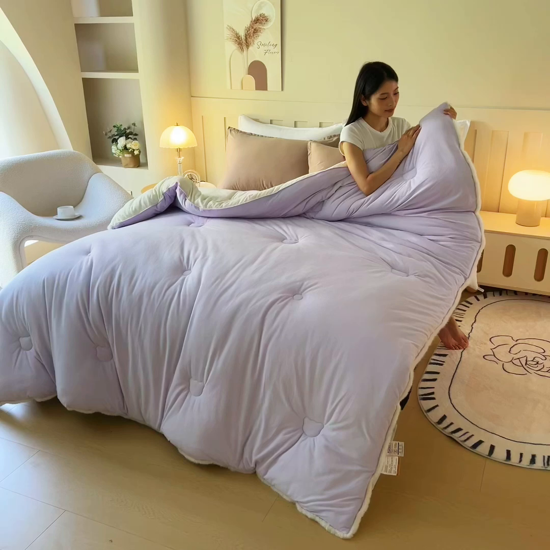 91家纺网 家纺一手货源 找家纺 亿莱鑫 2025新款A类超柔火山绒春秋被被子被芯冬被 奶昔紫