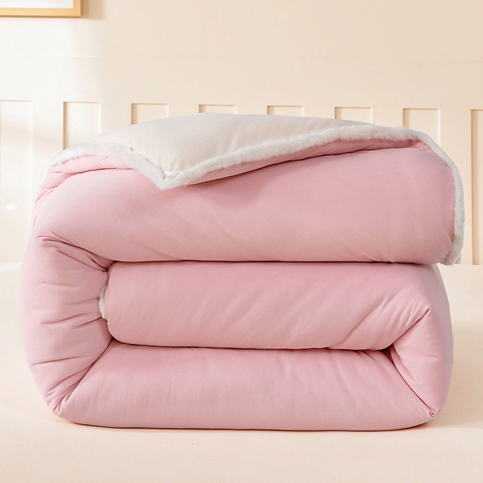 91家纺网 家纺一手货源 找家纺 亿莱鑫 2025新款A类超柔火山绒春秋被被子被芯冬被 樱花粉