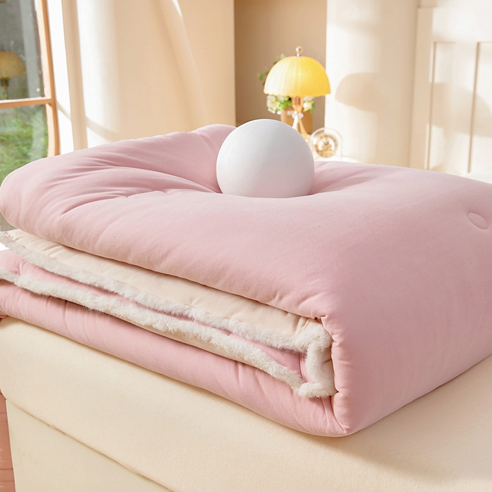 91家纺网 家纺一手货源 找家纺 亿莱鑫 2025新款A类超柔火山绒春秋被被子被芯冬被 樱花粉