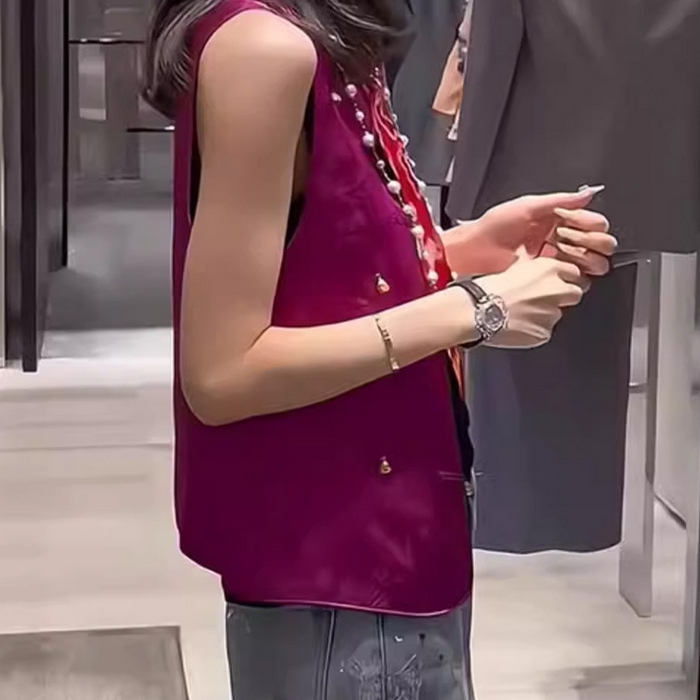 91家纺网 家纺一手货源 找家纺 洛兰沙家居馆【只代发】【只代发】 2025新款复古织锦缎细纱棉麻拼接马甲背心刺绣中式盘扣上衣 39