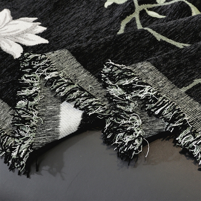 91家纺网 家纺一手货源 找家纺 共鸣沙发垫 2025新款亲肤舒适雪尼尔玉兰黑色沙发巾 玉兰黑色 180x420cm沙发巾